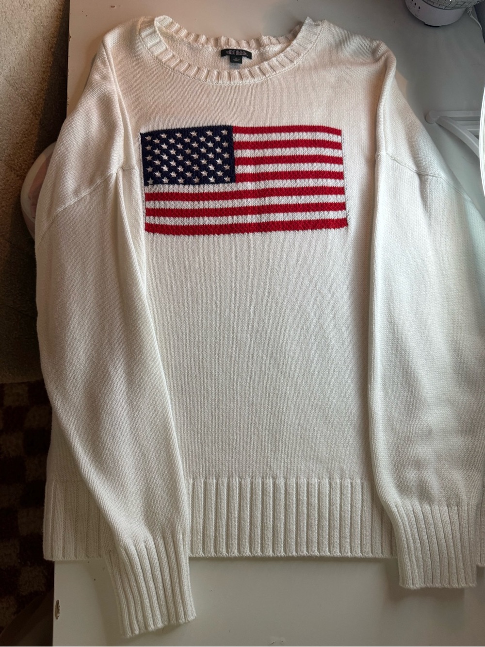 Wild Fable White American Flag Crewneck Sweater